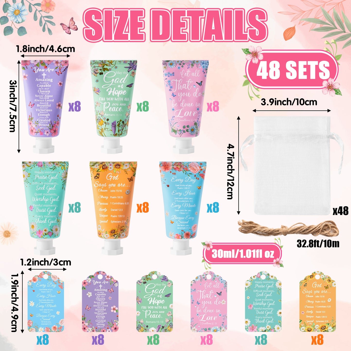 Y1tvei Christian Hand Cream Bulk Christmas Gifts for Women, 30ml Bible Verse Hand Lotion Scripture Travel Hand Lotion Gift Set for Mom Grandma Baby Shower Bridal Shower Favors ( 48Sets, Verse Style)