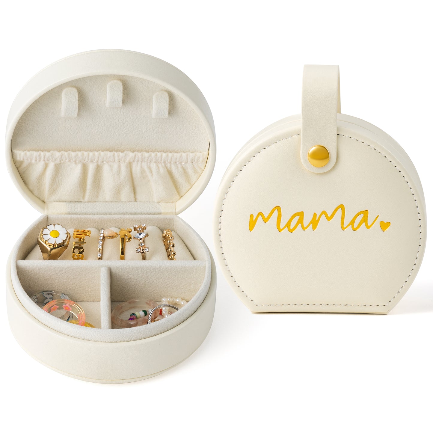 Y1tvei Mama Travel Jewelry Case - Gold Mama Jewelry Box Organizer Storage Case for Necklaces Rings Earrings, PU Leather Portable Travel Mini Jewelry Clutch with Handle, Mothers Day Gifts for Mom Women