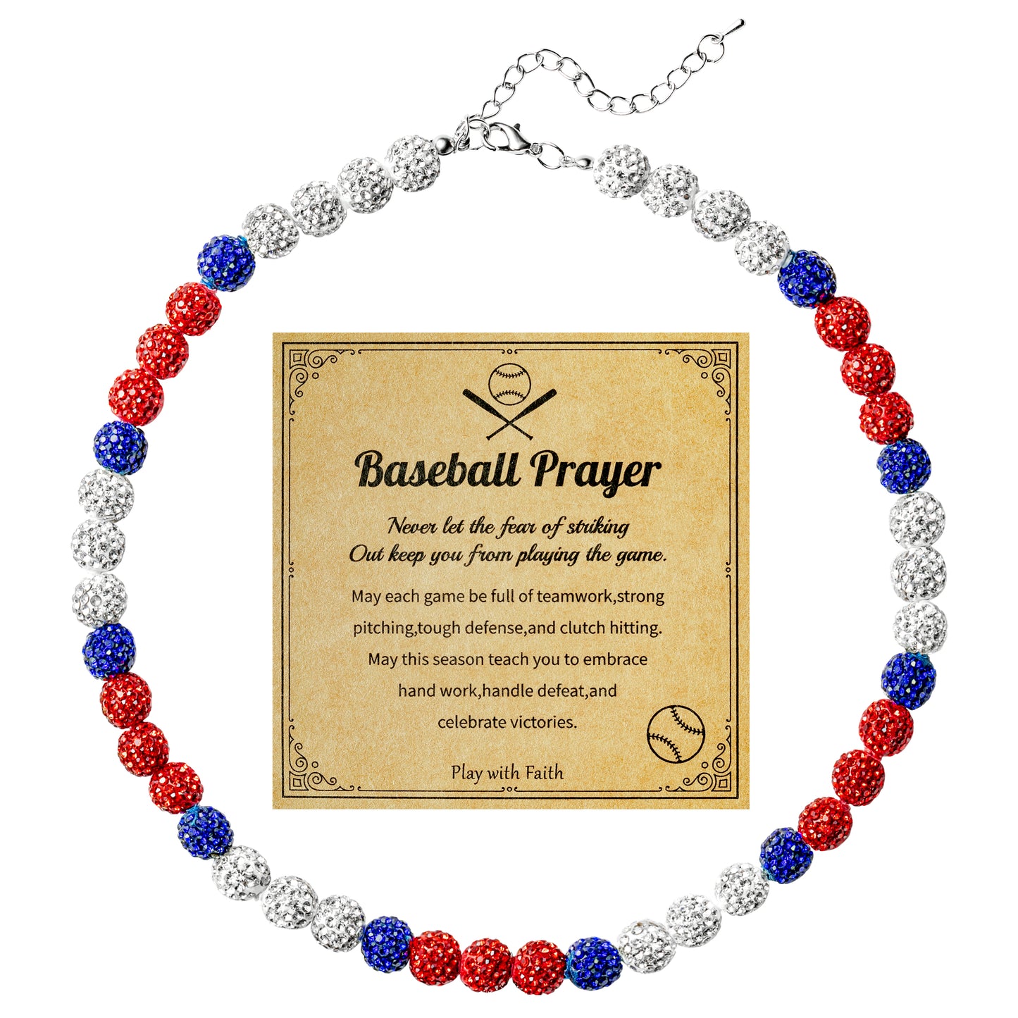 Y1tvei Baseball Necklaces for Boys - Bling Baseball Necklace Ice Collection Glitter Clay Rhinestone Beads Chain Baseball Necklace Disco Ball Sports Necklace Gifts for Boys Men Baseball Lovers(Red)
