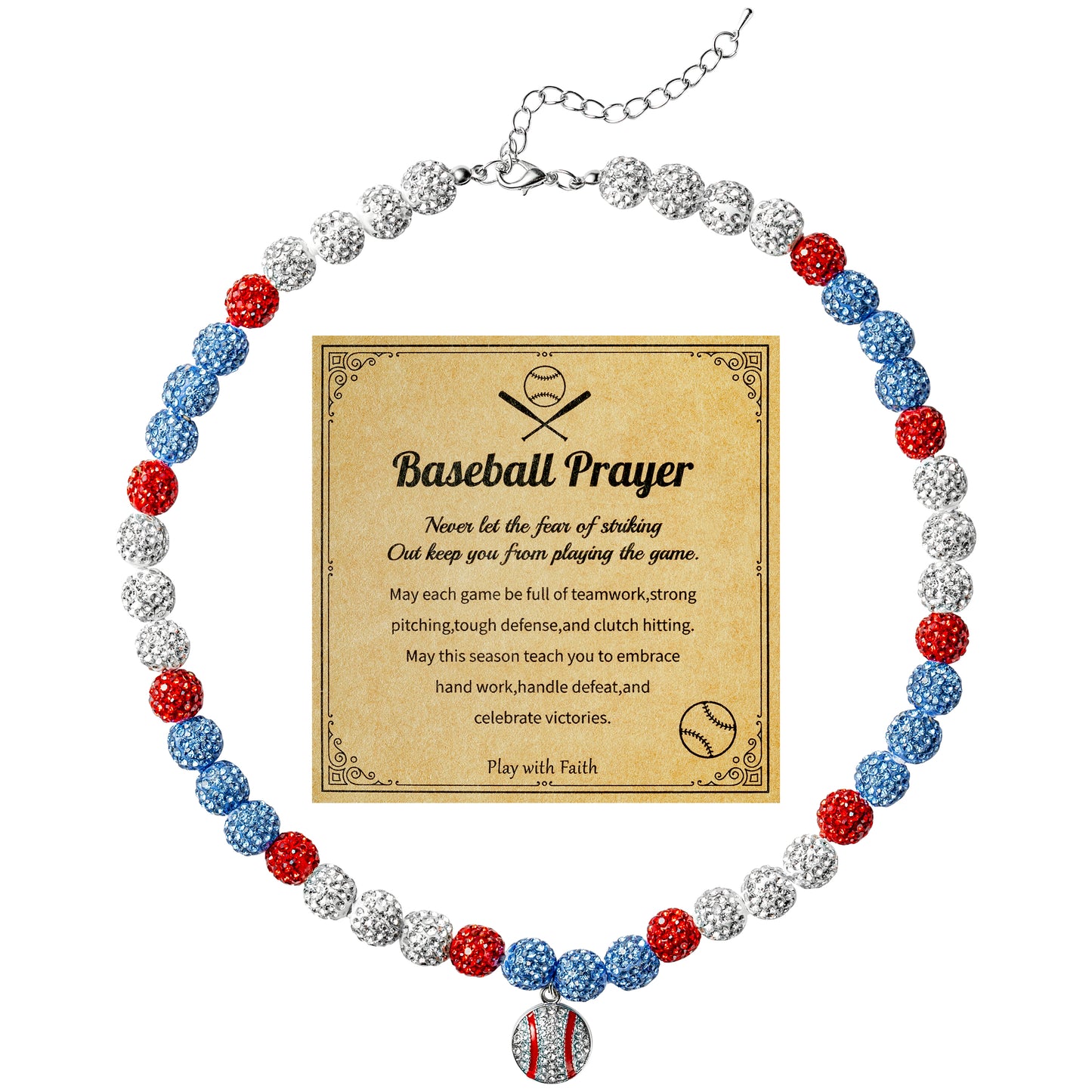 Y1tvei Baseball Necklaces for Boys - Bling Baseball Pendant Necklace Glitter Rhinestone Beads Chain Baseball Necklace Ice Collection Disco Ball Sports Necklace Gifts for Boys Men Baseball Lovers(Blue)