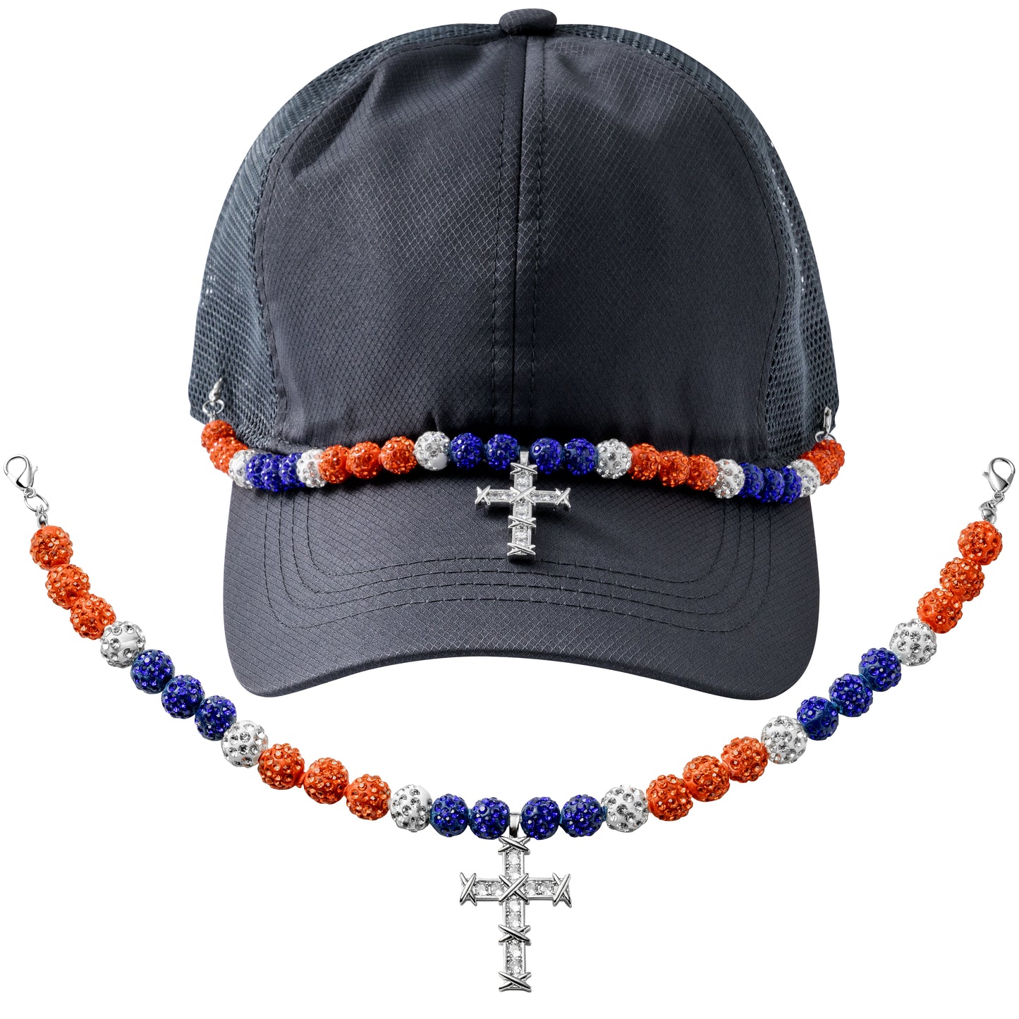Y1tvei Baseball Trucker Hat Chain - Bling Baseball Clay RhinestoneBead Cross Trucker Hat Chains Bill Decoration, DIY Mesh Baseball Cap Jewelry Accessories Charms Gift for Women Men Baseball Lover