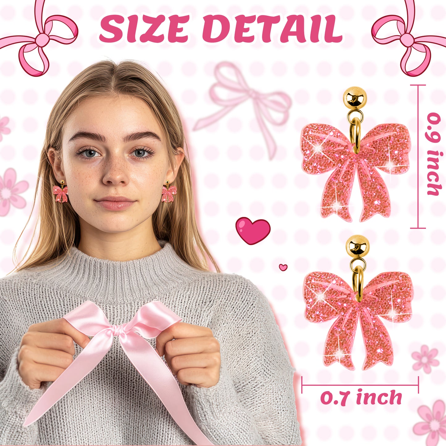 Y1tvei Bow Earrings for Women - 8Pairs Red Multicolor Bowknot Shaped Sparkly Glitter Stud Dangle Earring Elegant Ribbon Bowknot Earring Variety Pack Lightweight Trendy Stuff Cute Bow Gift for Girls
