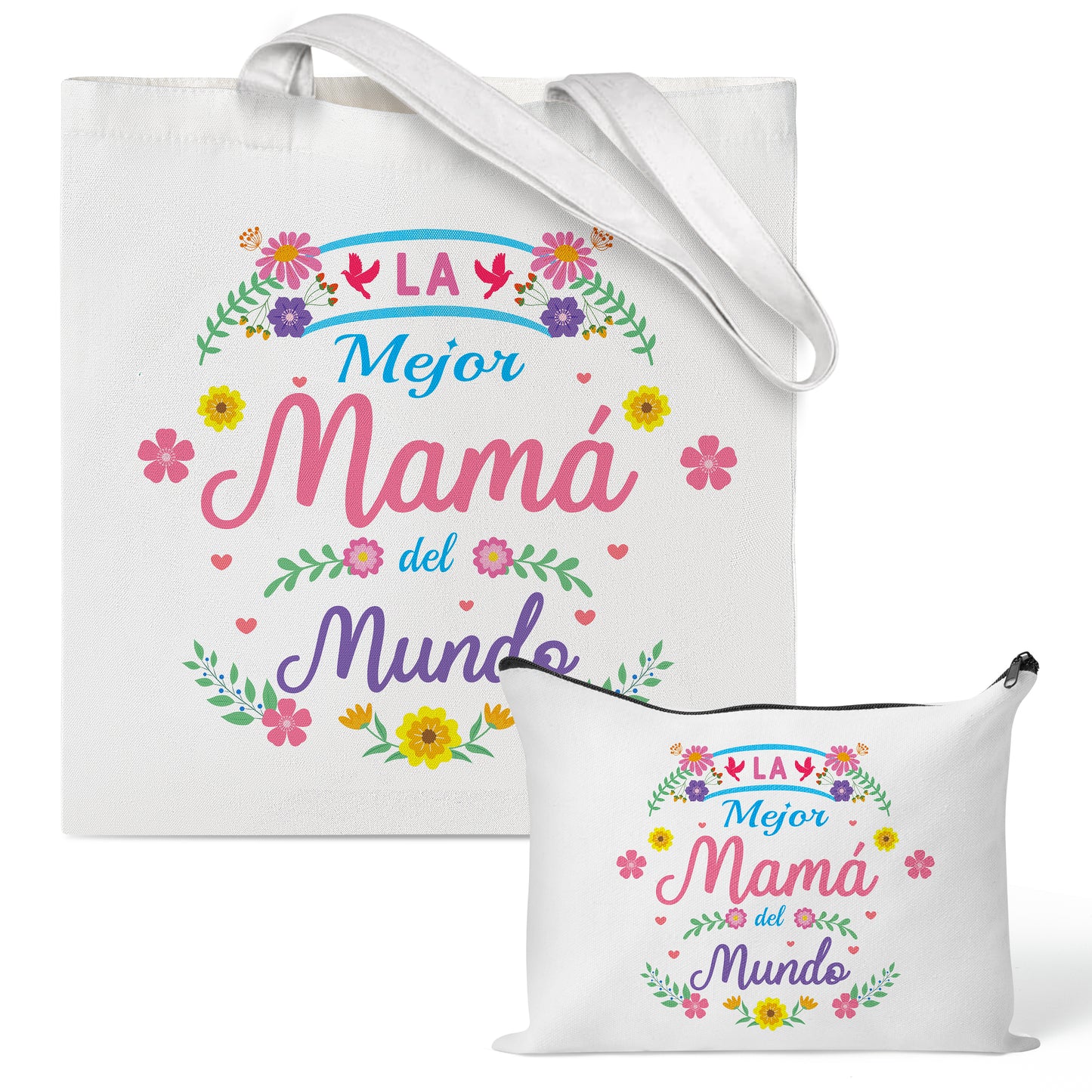 Y1tvei Mama Spanish Tote Bag - 2Pcs La Mejor Mama Del Mundo Canvas Tote Makeup Bag, Foldable Reusable Grocery Shopping Best Mother Ever Tote Bag, Gracias Mama Regalo Mothers Day Gifts for Mom Women