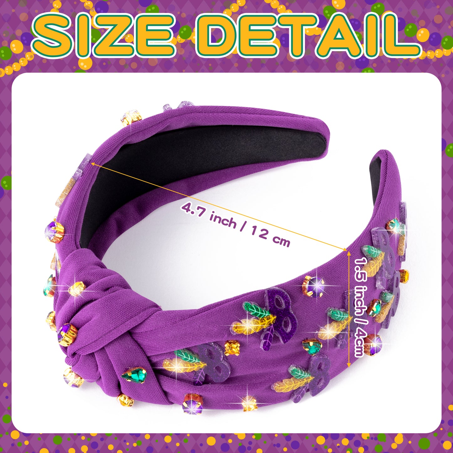 Y1tvei Mardi Gras Headband for Women - Purple Feather Mask Glitter Crystal Rhinestone Jeweled Knotted Hair Accessories Wide Top Carnival Fat Tuesday Headwear Mardi Gras Headpiece Outfit Costume Gifts