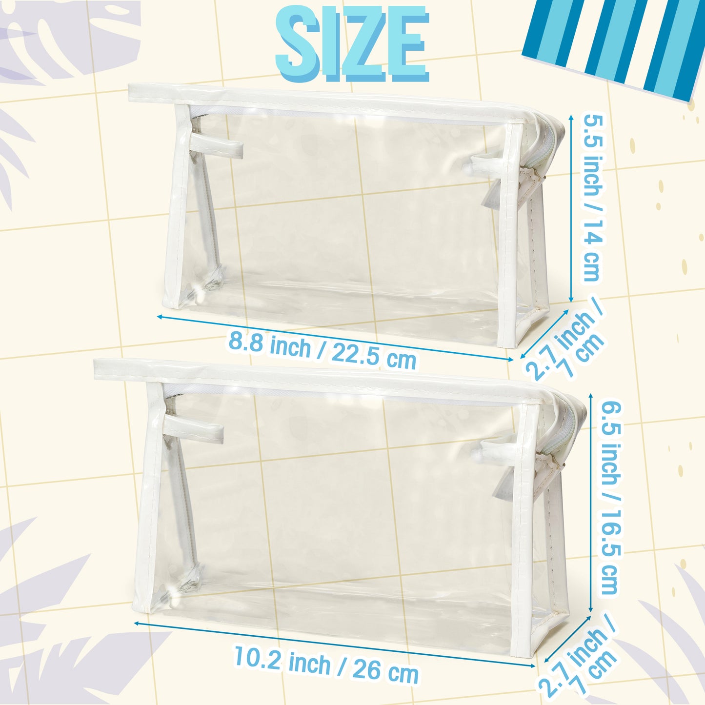 Y1tvei Clear Makeup Bag Set - 2Pcs Preppy Clear Cosmetic Travel Bag TSA Approved Large PVC Transparent Waterproof Plastic Sunscreen Pouch Beach Pool Summer Zipper Toiletry Organizer for Women(White)