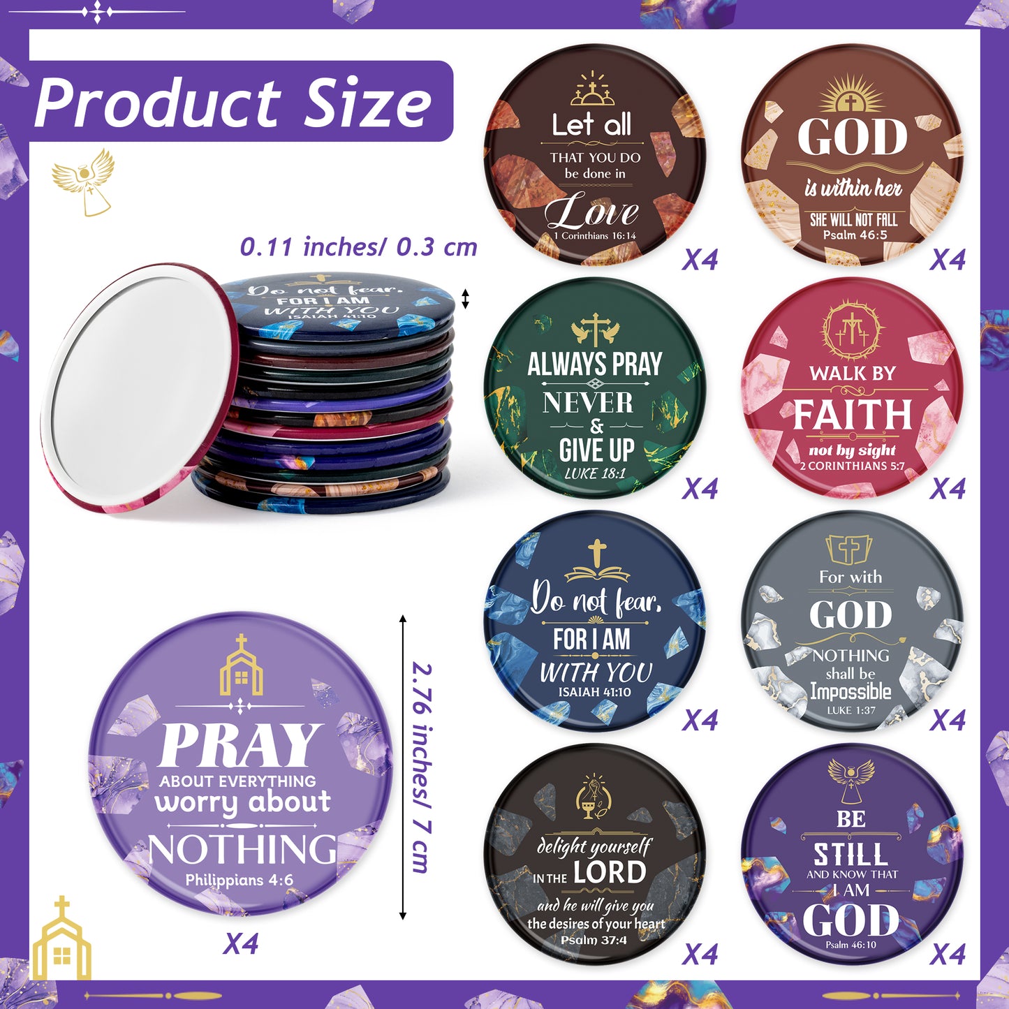 Y1tvei Christian Gifts Bulk Mirror - 36Pcs Marble Pattern Bible Verse Mini Compact Mirrors Inspirational Small Portable Pocket Makeup Mirror for Purse Church Party Favors Scripture Gifts for Women