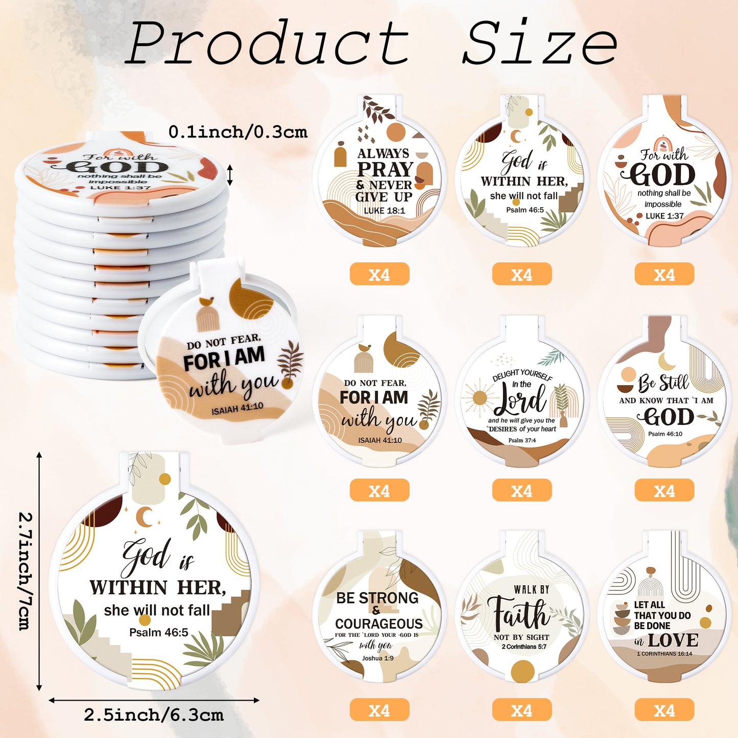 Y1tvei Bible Verse Folding Mirrors - 36Pcs Boho Christian Gifts Bulk Bible Verse Folding Compact Mirrors Inspirational Small Portable Round Pocket Makeup Mirror for Purse Church Party Favors for Women