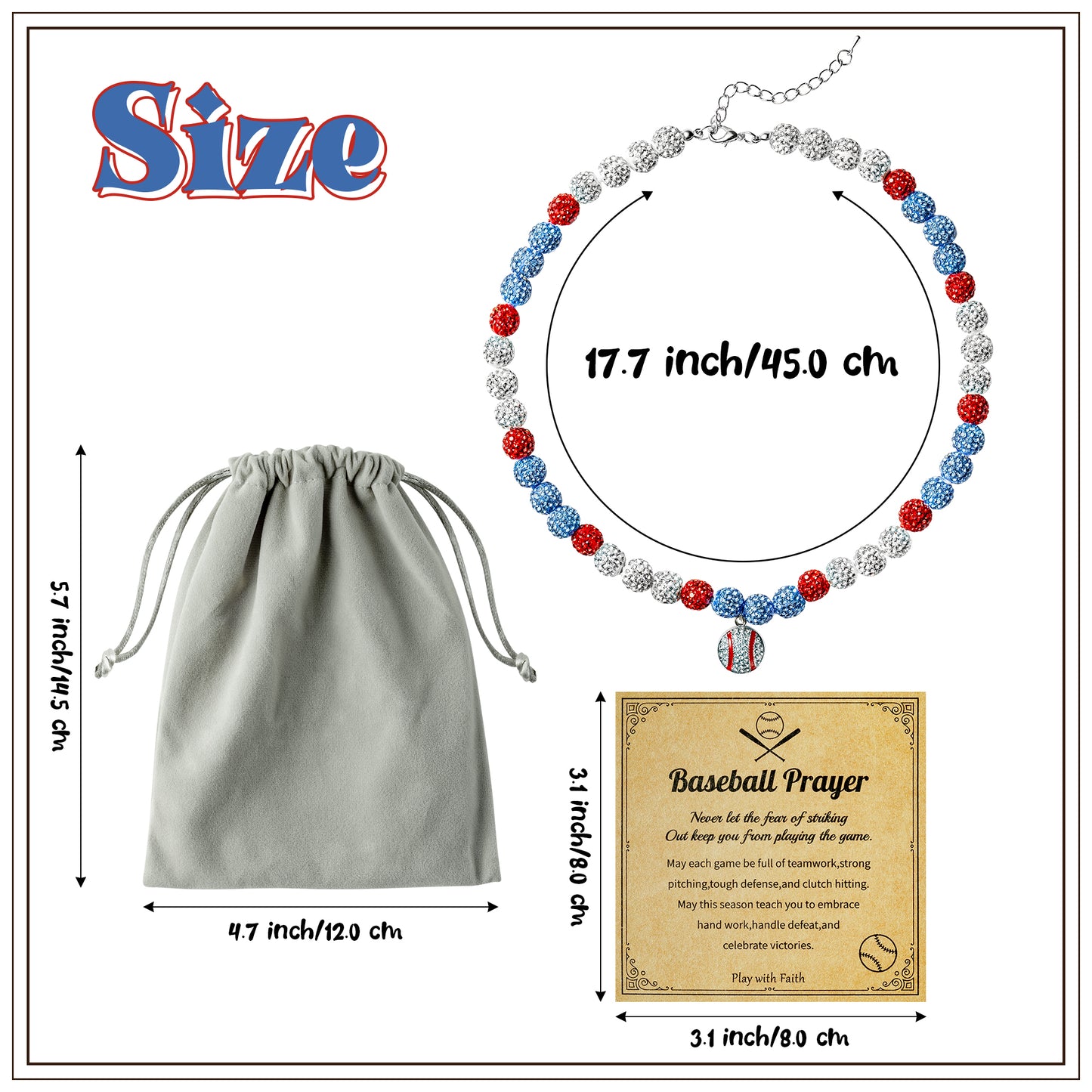 Y1tvei Baseball Necklaces for Boys - Bling Baseball Pendant Necklace Glitter Rhinestone Beads Chain Baseball Necklace Ice Collection Disco Ball Sports Necklace Gifts for Boys Men Baseball Lovers(Blue)