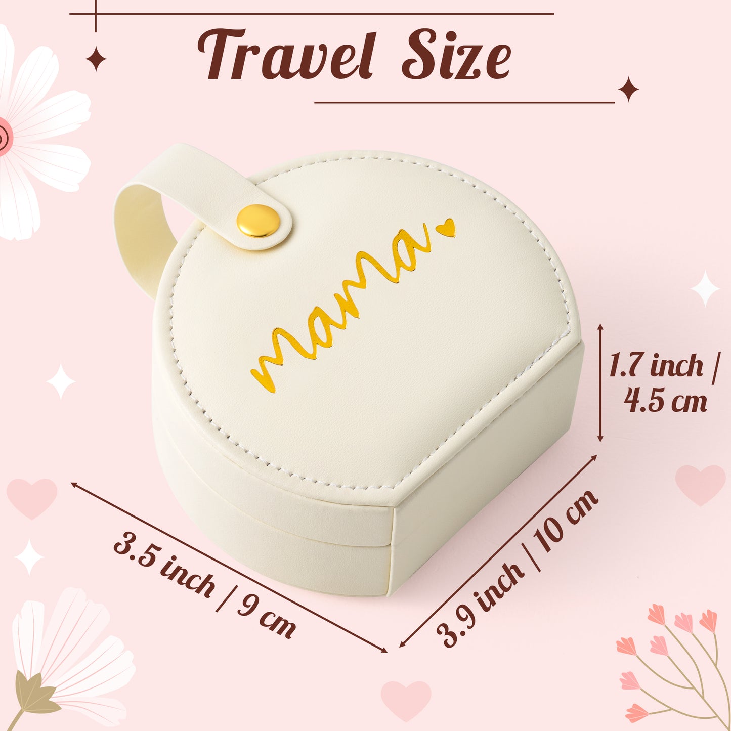 Y1tvei Mama Travel Jewelry Case - Gold Mama Jewelry Box Organizer Storage Case for Necklaces Rings Earrings, PU Leather Portable Travel Mini Jewelry Clutch with Handle, Mothers Day Gifts for Mom Women
