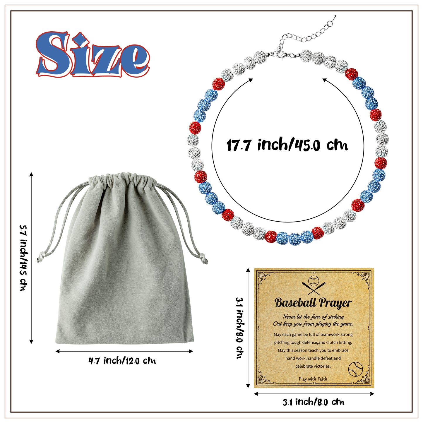 Y1tvei Baseball Necklaces for Boys - Bling Baseball Necklace Ice Collection Glitter Clay Rhinestone Beads Chain Baseball Necklace Disco Ball Sports Necklace Gifts for Boys Men Baseball Lovers(Blue)
