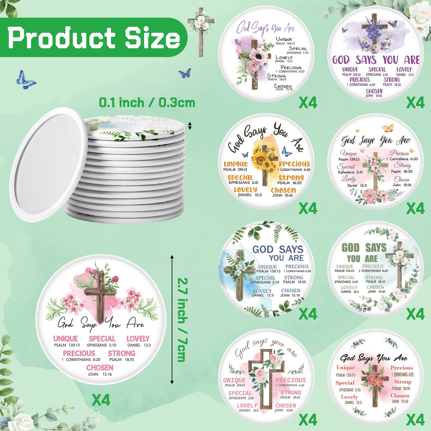 Y1tvei Christian Gifts Compact Mirror - 36Pcs Flower Cross God Say You Are Bible Verse Mini Compact Mirrors Inspirational Small Portable Pocket Makeup Mirror for Purse Church Party Favors for Women