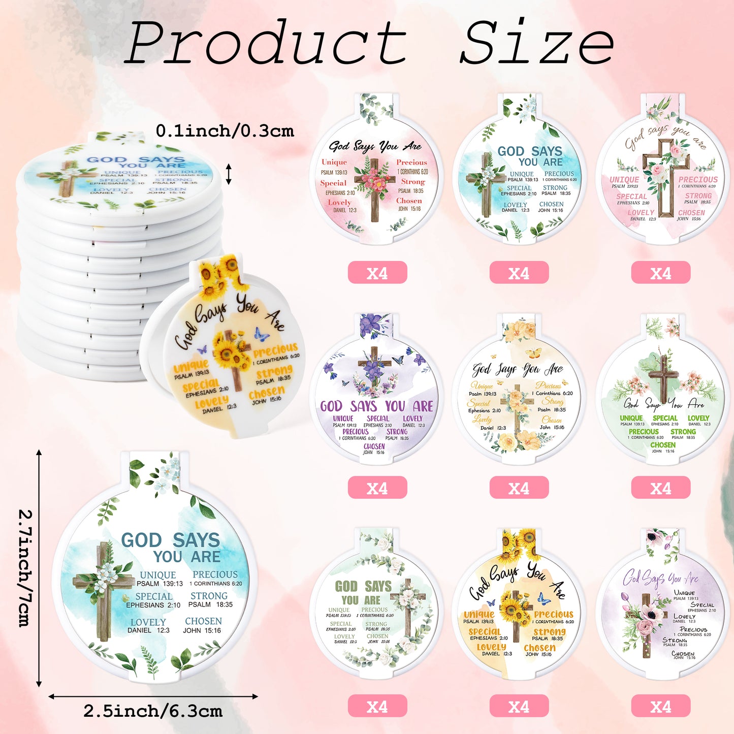 Y1tvei Christian Gifts Compact Mirror - 36Pcs Flower Cross God Say You Are Bible Verse Folding Compact Mirrors Inspirational Small Portable Pocket Makeup Mirror for Purse Church Party Favors for Women