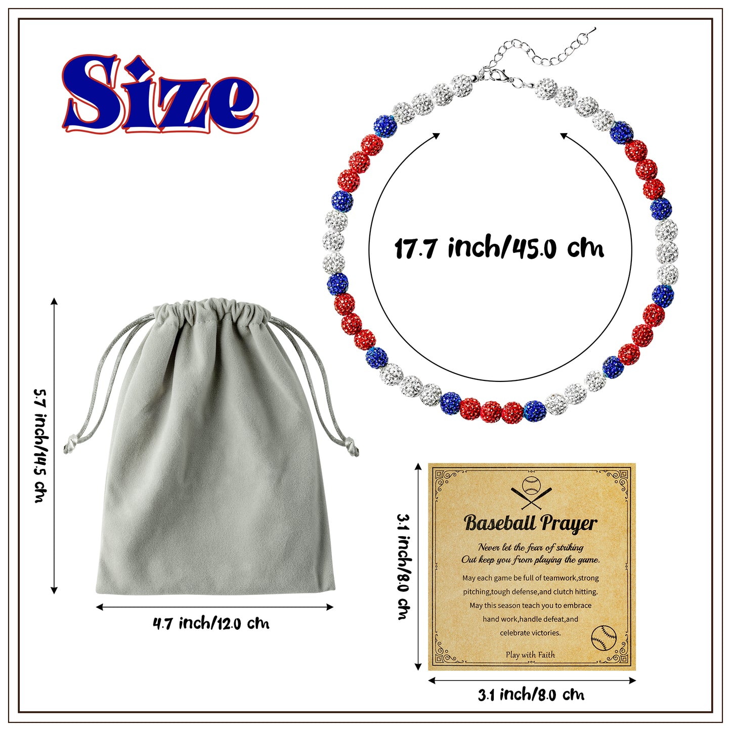 Y1tvei Baseball Necklaces for Boys - Bling Baseball Necklace Ice Collection Glitter Clay Rhinestone Beads Chain Baseball Necklace Disco Ball Sports Necklace Gifts for Boys Men Baseball Lovers(Red)