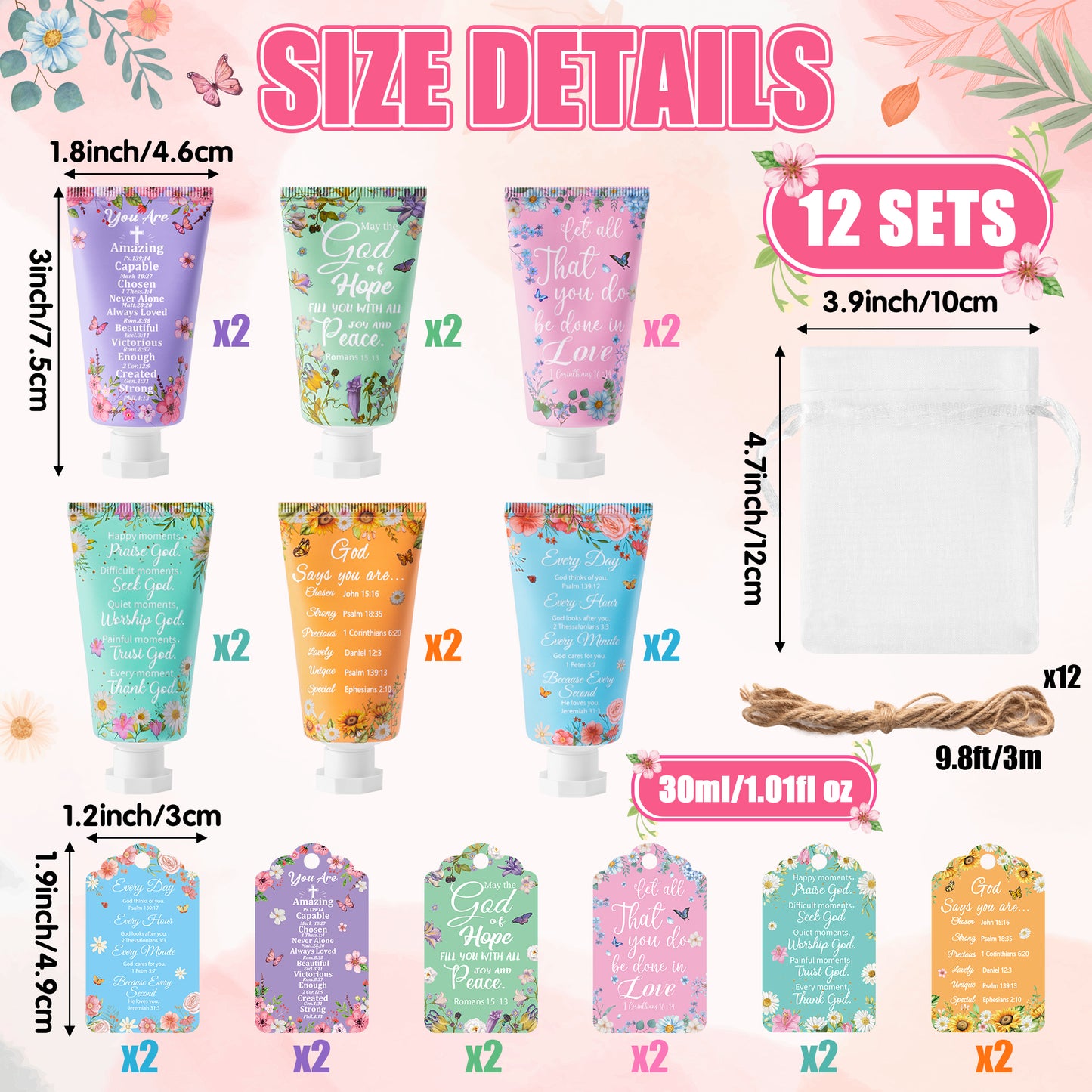 Y1tvei Christian Hand Cream Bulk Christmas Gifts for Women, 30ml Bible Verse Hand Lotion Scripture Travel Hand Lotion Gift Set for Mom Grandma Baby Shower Bridal Shower Favors (12 Sets, Verse Style)