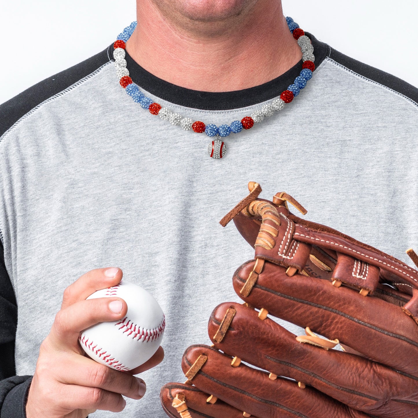 Y1tvei Baseball Necklaces for Boys - Bling Baseball Pendant Necklace Glitter Rhinestone Beads Chain Baseball Necklace Ice Collection Disco Ball Sports Necklace Gifts for Boys Men Baseball Lovers(Blue)