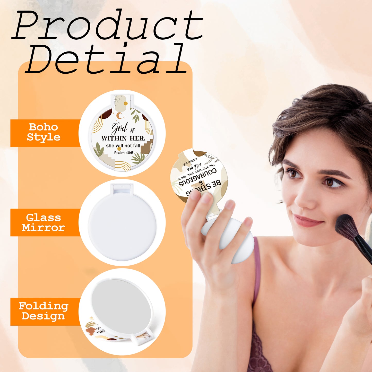 Y1tvei Bible Verse Folding Mirrors - 36Pcs Boho Christian Gifts Bulk Bible Verse Folding Compact Mirrors Inspirational Small Portable Round Pocket Makeup Mirror for Purse Church Party Favors for Women