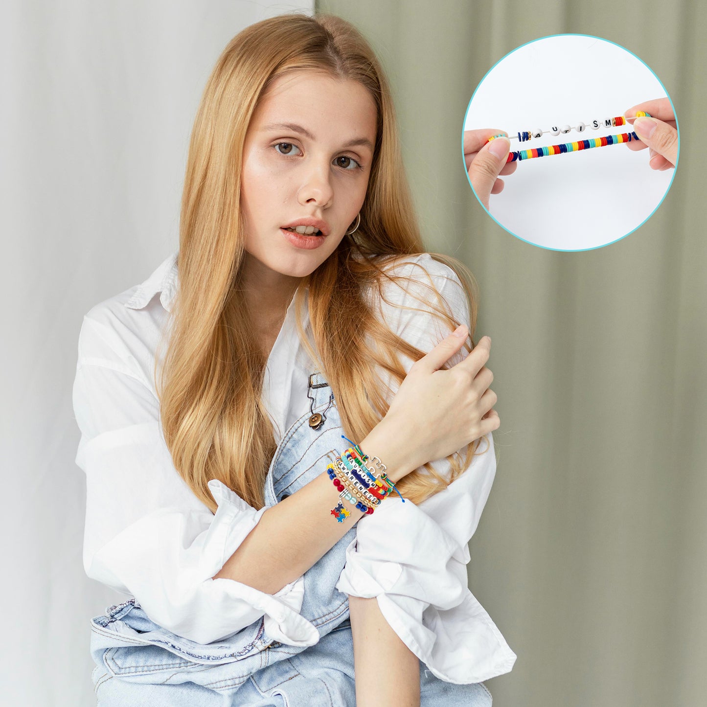 Y1tvei Autism Awareness Clay Bead Bracelets - 7Pcs Autism Awareness Colorful Clay Bead Surfer Bracelet Autism Puzzle Piece Bracelet String Layering Stackable Stretch Bracelet Autism Gift for Women Kid