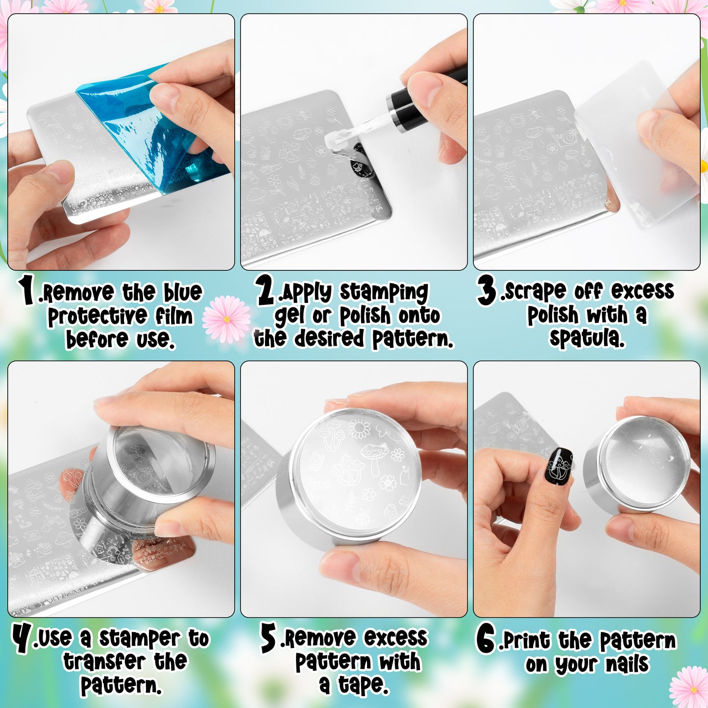 Y1tvei Spring Nail Stamping Plates - 6Pcs Flower Butterfly Hello Spring Theme Nail Art Stamp Plates, Stainless Steel Nail Polish Stamping Templates, Nail Art Printer DIY Manicure Stamp Plate for Women