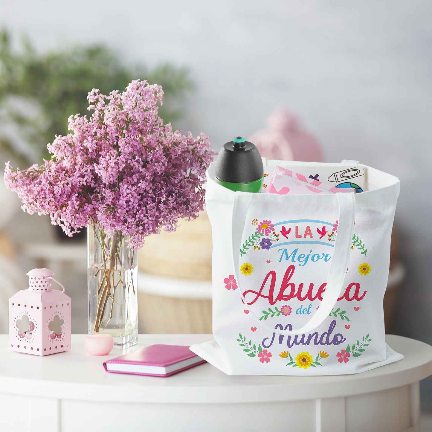 Y1tvei Abuela Spanish Tote Bag - 2Pcs La Mejor Abuela Del Mundo Canvas Tote Makeup Bag, Foldable Reusable Grocery Shopping Best Grandma Tote Bag, Gracias Abuela Gifts for Grandma from Granddaughter