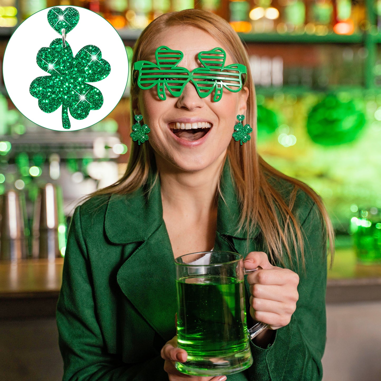 Y1tvei St. Patrick's Day Earrings - 9Pairs Four Leaf Clover Shaped Drop Earrings Green Hat Irish Shamrock Lucky Sparkly Glitter Acrylic Earring Lightweight Cute St Patrick's Accessories Gift for Women