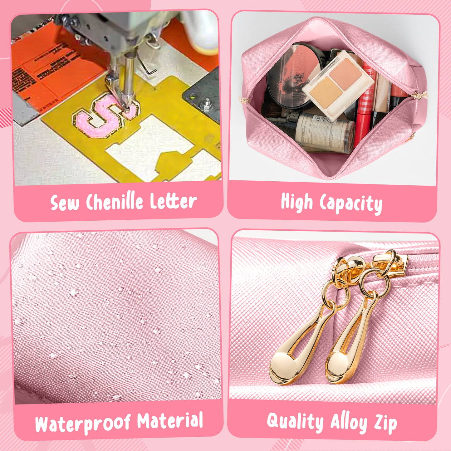 Y1tvei CNA Cosmetic Bag for Nurse - Preppy Patch CNA White Chenille Letter Makeup Bag PU Leather Certified Nursing Assistant Makeup Pouch CNA Week Appreciation Graduation Gift Bag for Women(Pink)