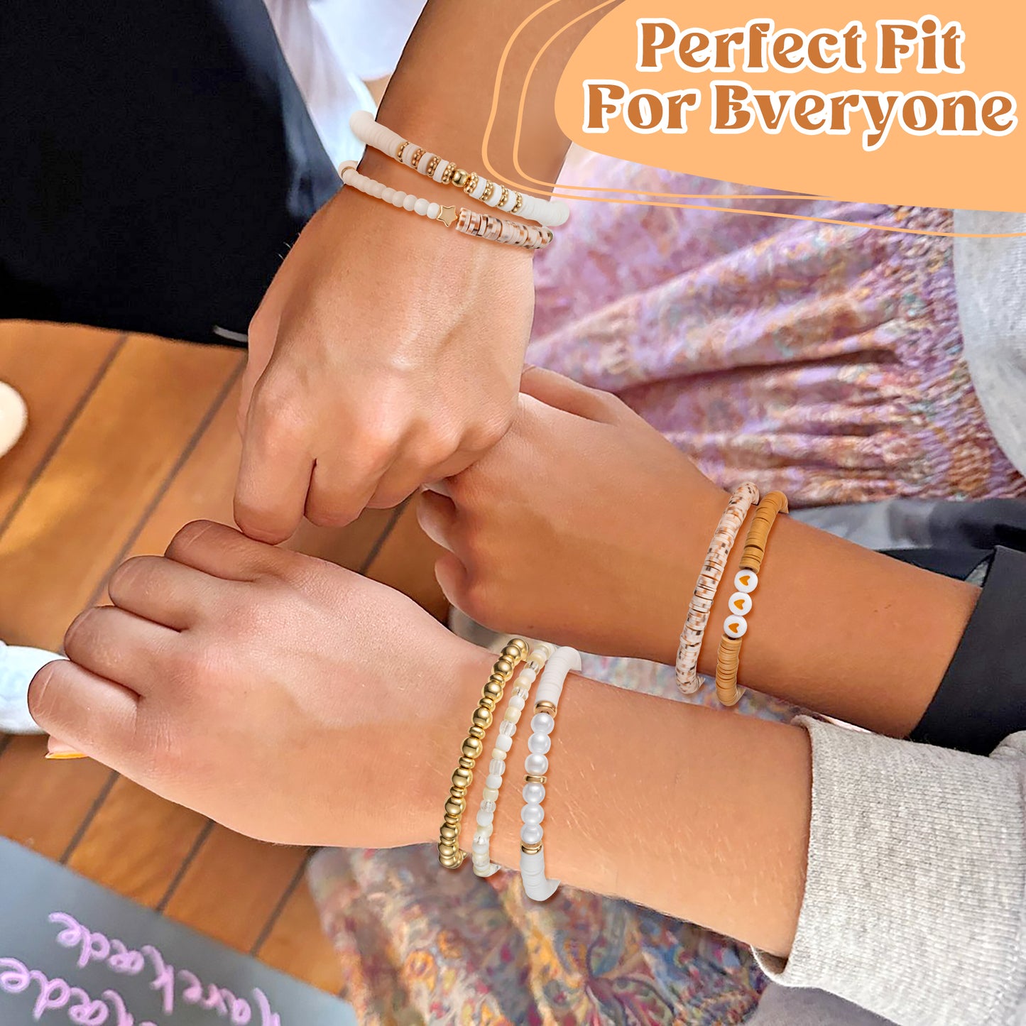 Y1tvei Brown Bracelets for Women - 7Pcs Brown White Spot Clay Bead Surfer Bracelet Set Gold Plated Bead Stackable Stretch Bracelet Layering Summer Beach Jewelry Friendship Bracelet Gift for Women Girl