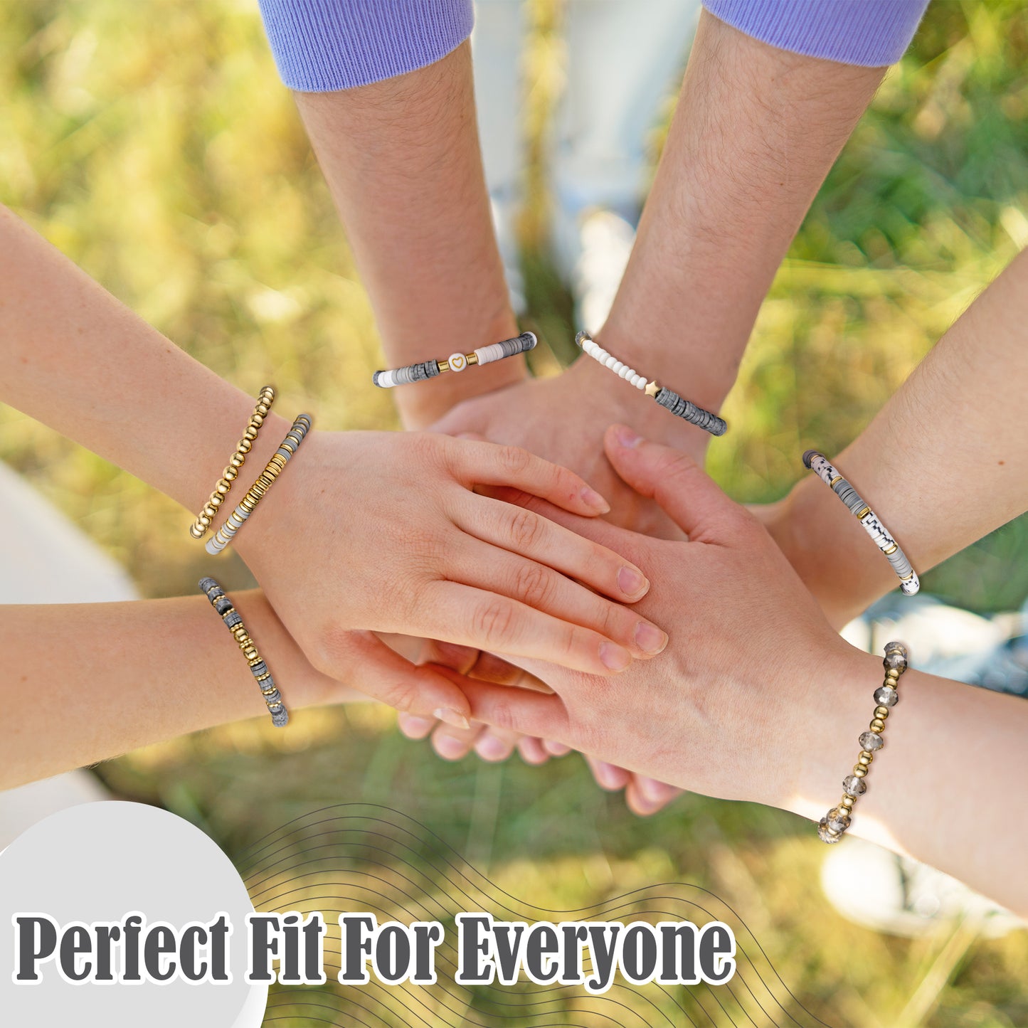 Y1tvei Gray Clay Bead Bracelets - 7Pcs Gray White Clay Bead Surfer Bracelet Set Gold Plated Bead Stackable Stretch Bracelet Layering Summer Beach Jewelry Friendship Bracelet Gift for Women Teen Girls