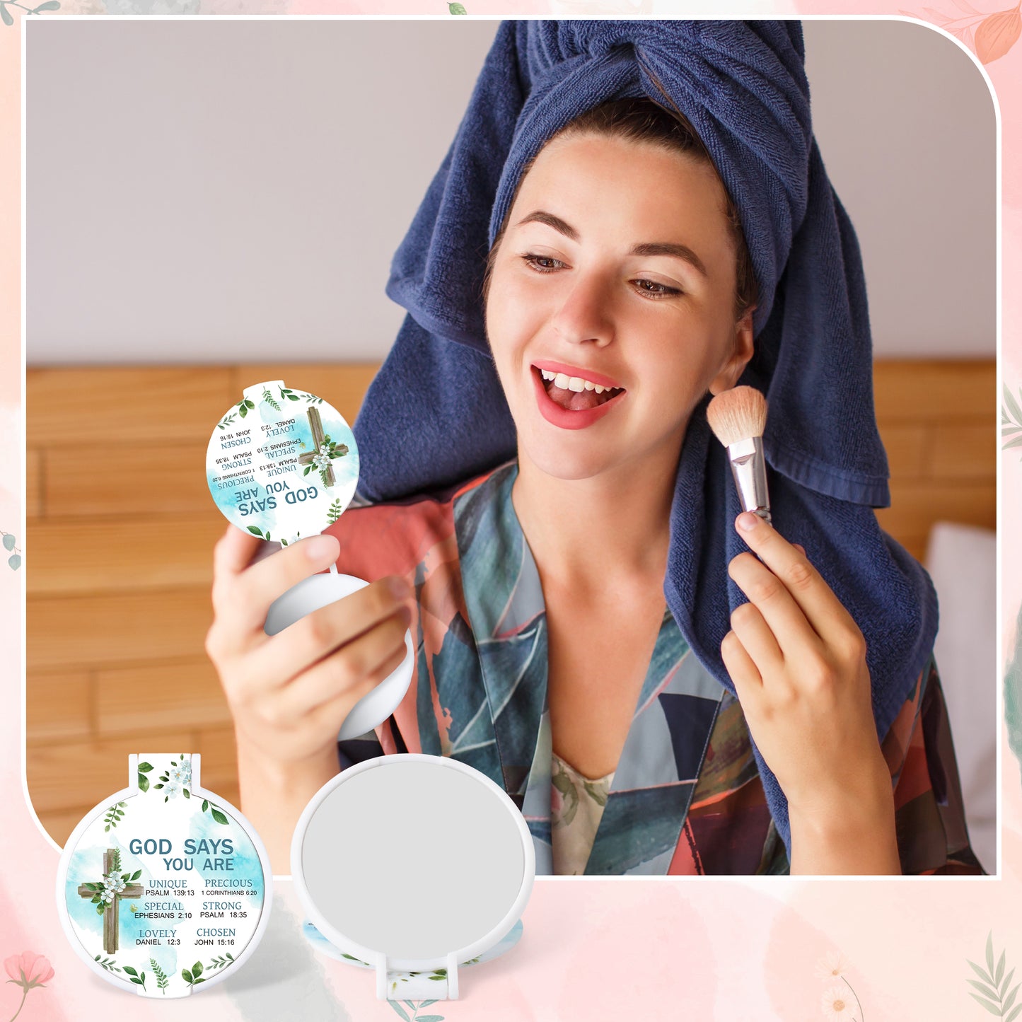 Y1tvei Christian Gifts Compact Mirror - 36Pcs Flower Cross God Say You Are Bible Verse Folding Compact Mirrors Inspirational Small Portable Pocket Makeup Mirror for Purse Church Party Favors for Women