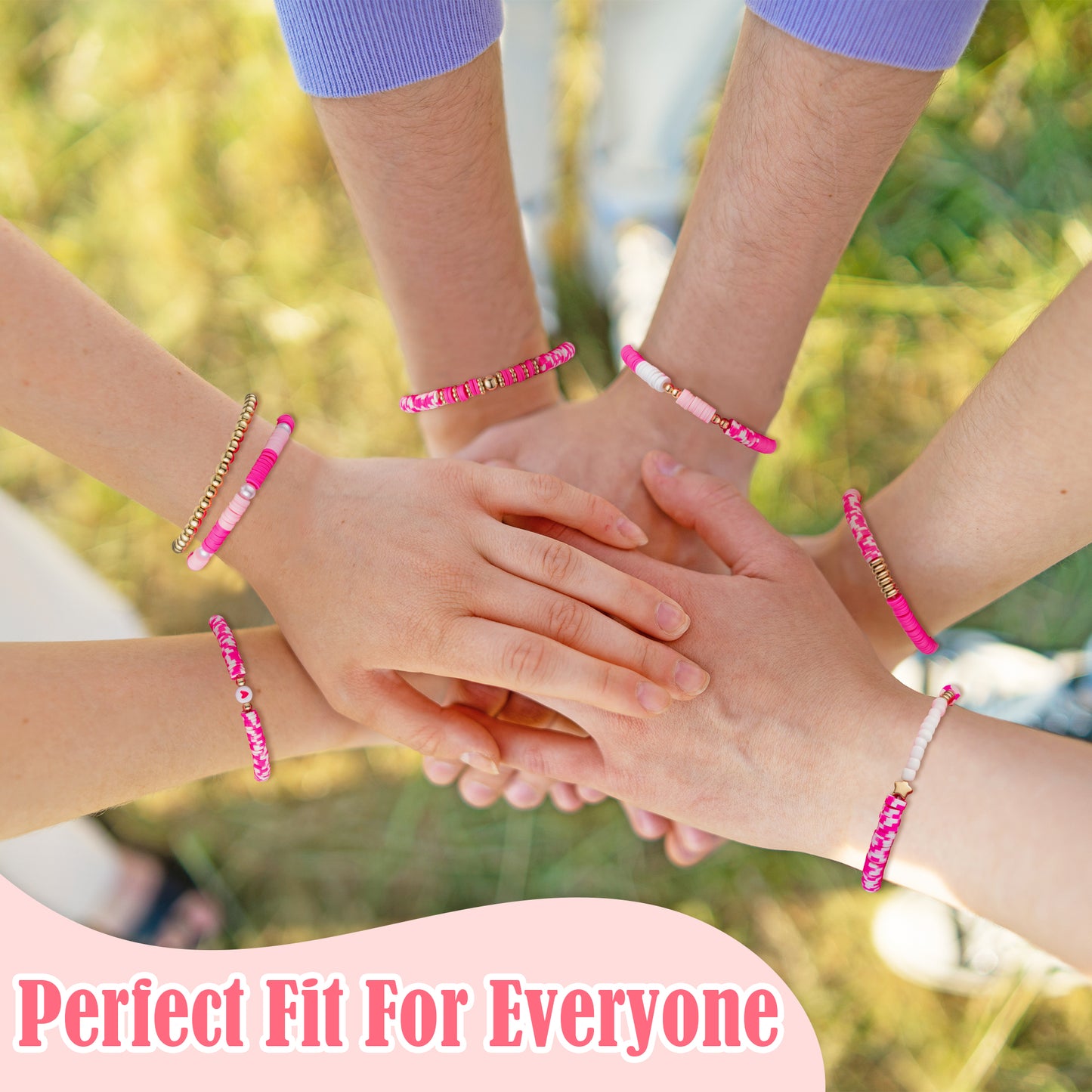 Y1tvei Pink Clay Bead Bracelets - 7Pcs Pink Spot Clay Bead Surfer Bracelet Set Gold Plated Bead Stackable Stretch Bracelet Layering Summer Beach Jewelry Friendship Bracelet Gift for Women Teen Girls