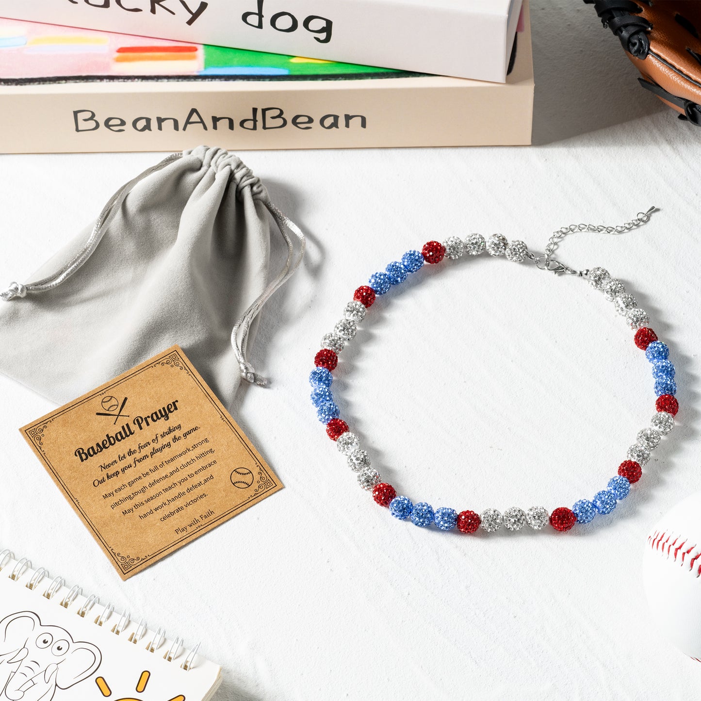 Y1tvei Baseball Necklaces for Boys - Bling Baseball Necklace Ice Collection Glitter Clay Rhinestone Beads Chain Baseball Necklace Disco Ball Sports Necklace Gifts for Boys Men Baseball Lovers(Blue)