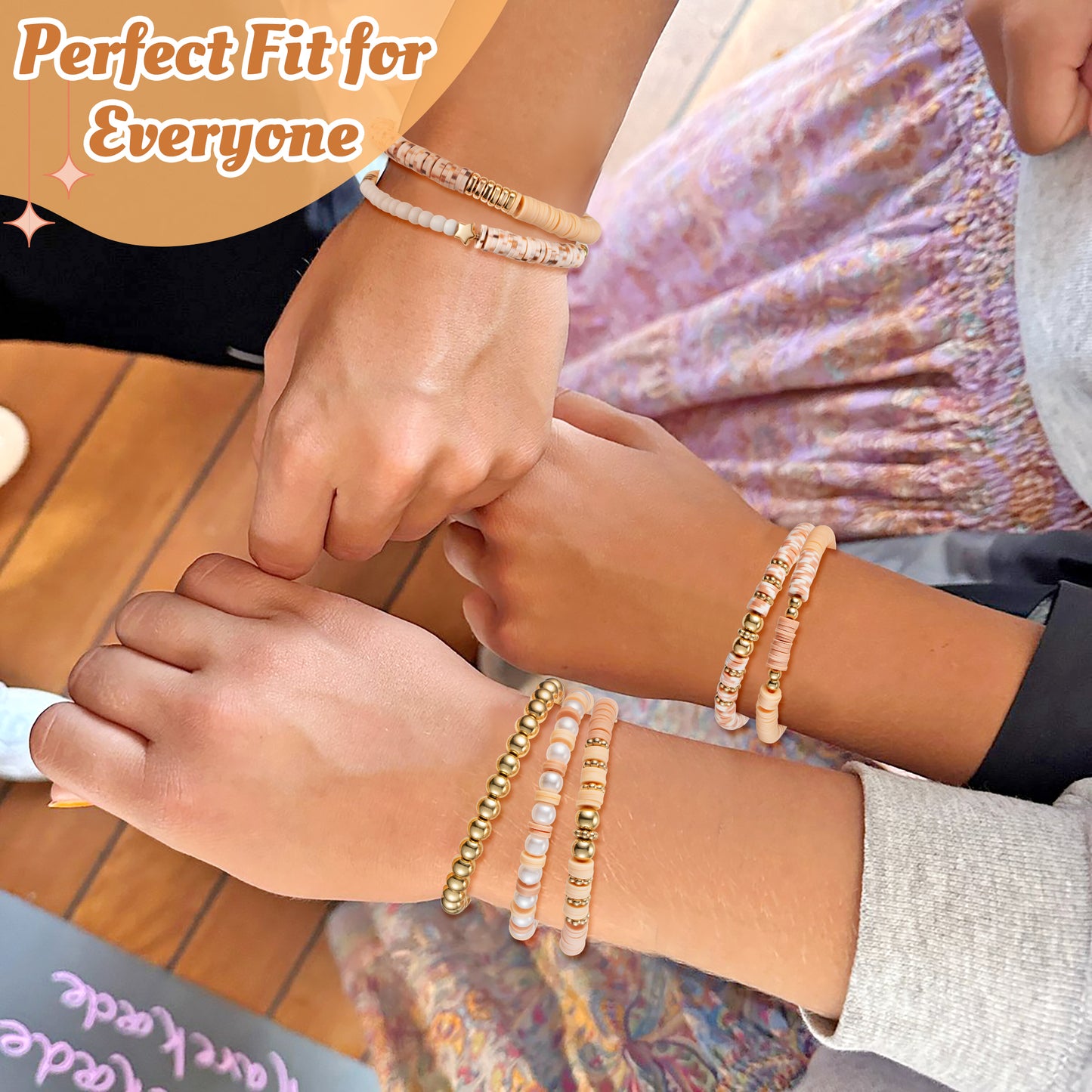 Y1tvei Boho Bracelets for Women - 7Pcs Boho Brown Spot Clay Bead Surfer Bracelet Set Gold Plated Bead Stackable Stretch Bracelet Layering Summer Beach Jewelry Friendship Bracelet Gift for Teen Girls