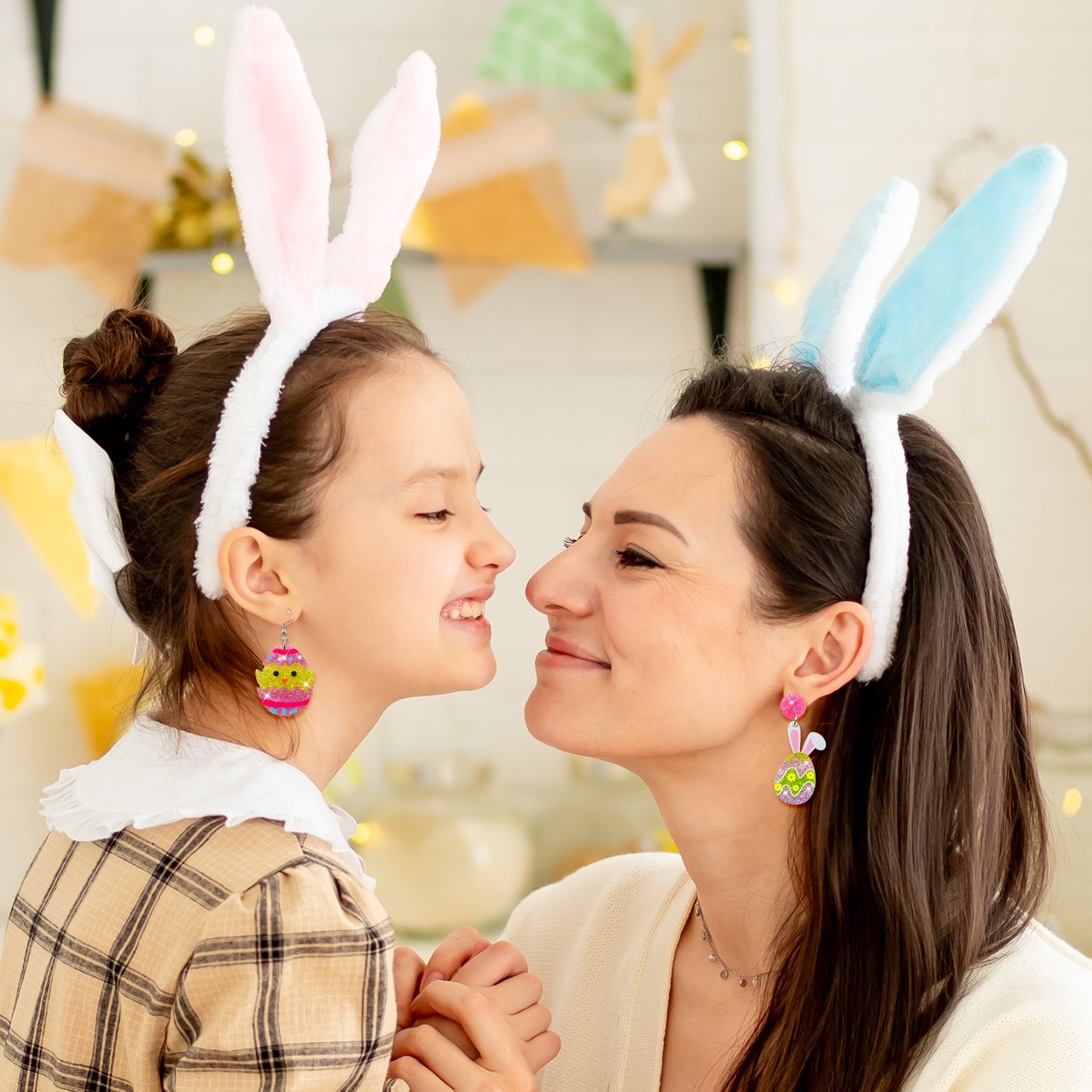 Y1tvei Easter Earrings for Women - 9Pairs Cute Bunny Easter Egg Shaped Sparkly Glitter Drop Dangle Earring Variety Pack Lightweight Cartoon Ear Decoration Holiday Jewelry Funny Easter Accessories Gift