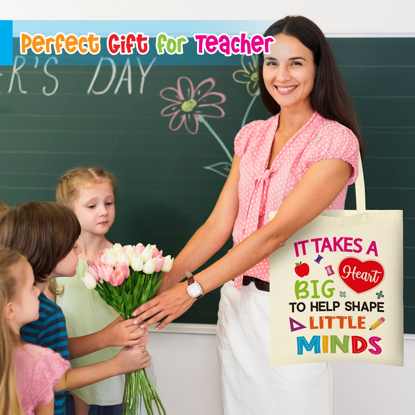 Y1tvei Teacher Canvas Tote Bags - 6Pcs Colorful Rainbow Apple Teacher Large Canvas Tote Bags Bulk Funny Teacher Love Inspire Grocery Bag Thank You Teacher Appreciation Week Gifts for Women Retirement