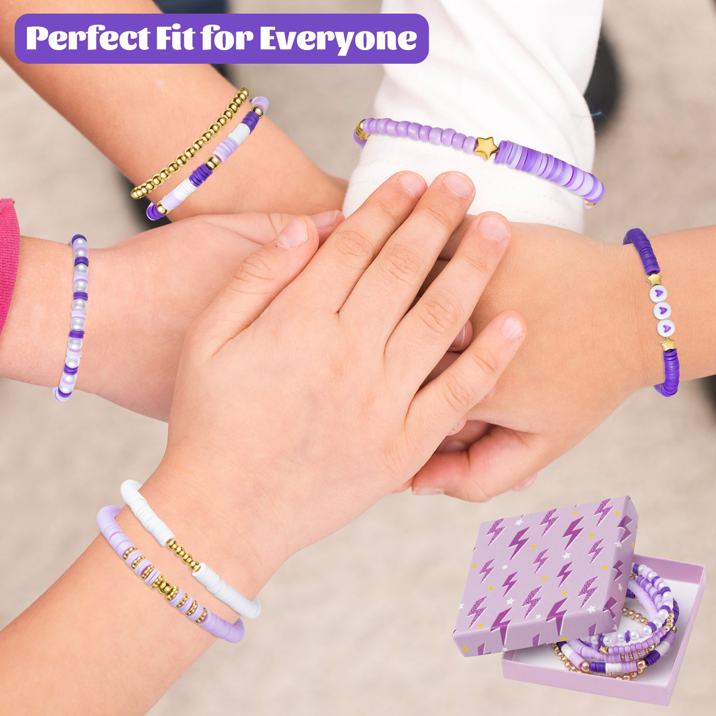 Y1tvei Purple Heishi Bead Bracelets - 7Pcs Purple Clay Bead Surfer Bracelet Set Stackable Gold Plated Bead Stretch Bracelet Boho Layering Summer Beach Jewelry Friendship Bracelet for Women Teen Girls
