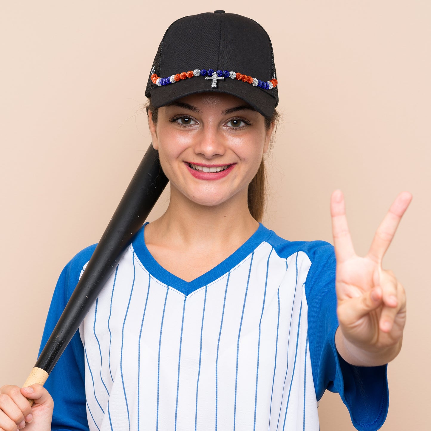 Y1tvei Baseball Trucker Hat Chain - Bling Baseball Clay RhinestoneBead Cross Trucker Hat Chains Bill Decoration, DIY Mesh Baseball Cap Jewelry Accessories Charms Gift for Women Men Baseball Lover