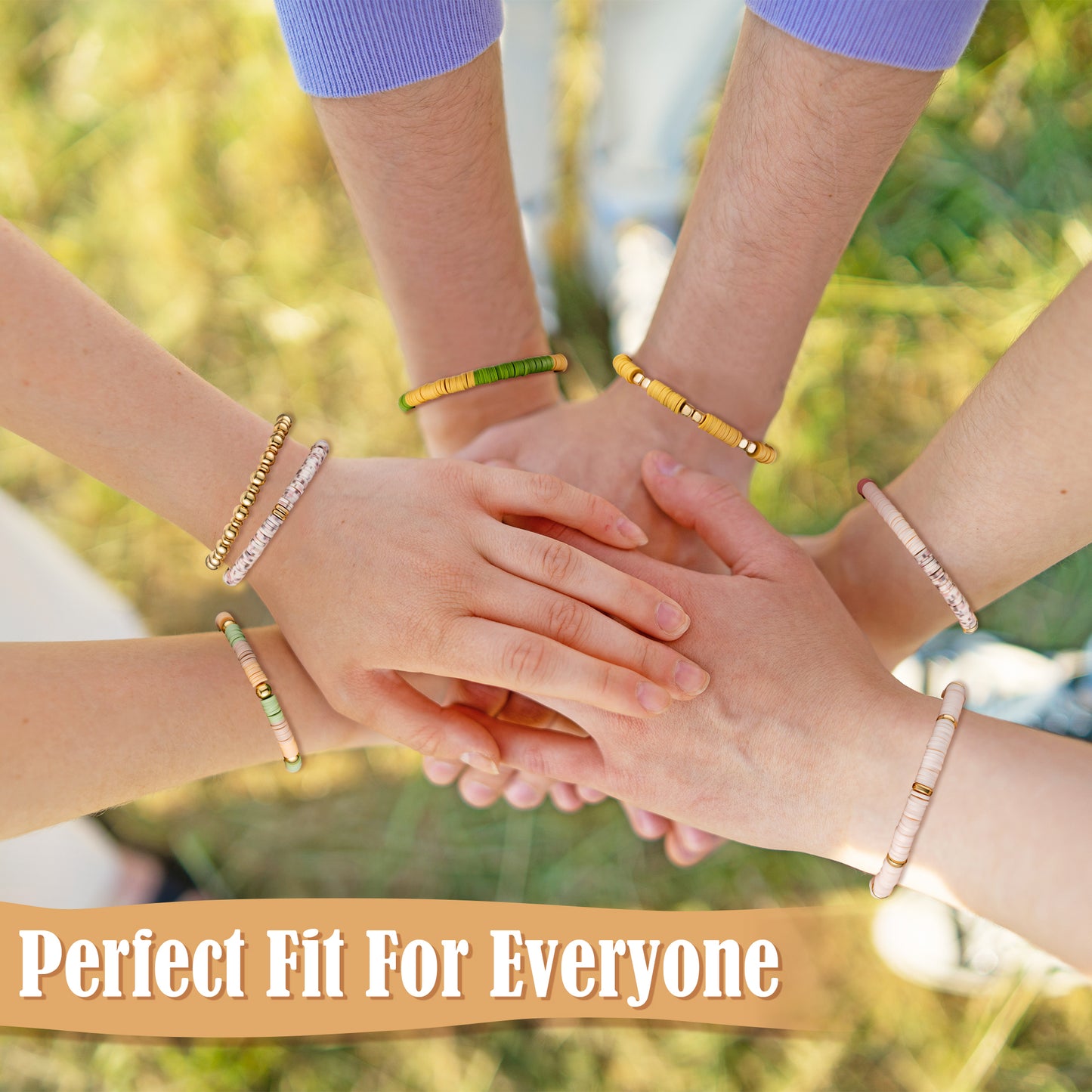 Y1tvei Earth Tone Bead Bracelets - 7Pcs Earth Tone Clay Bead Surfer Bracelet Set Gold Plated Bead Stackable Stretch Bracelet Layering Summer Beach Jewelry Friendship Bracelet Gift for Women Teen Girls