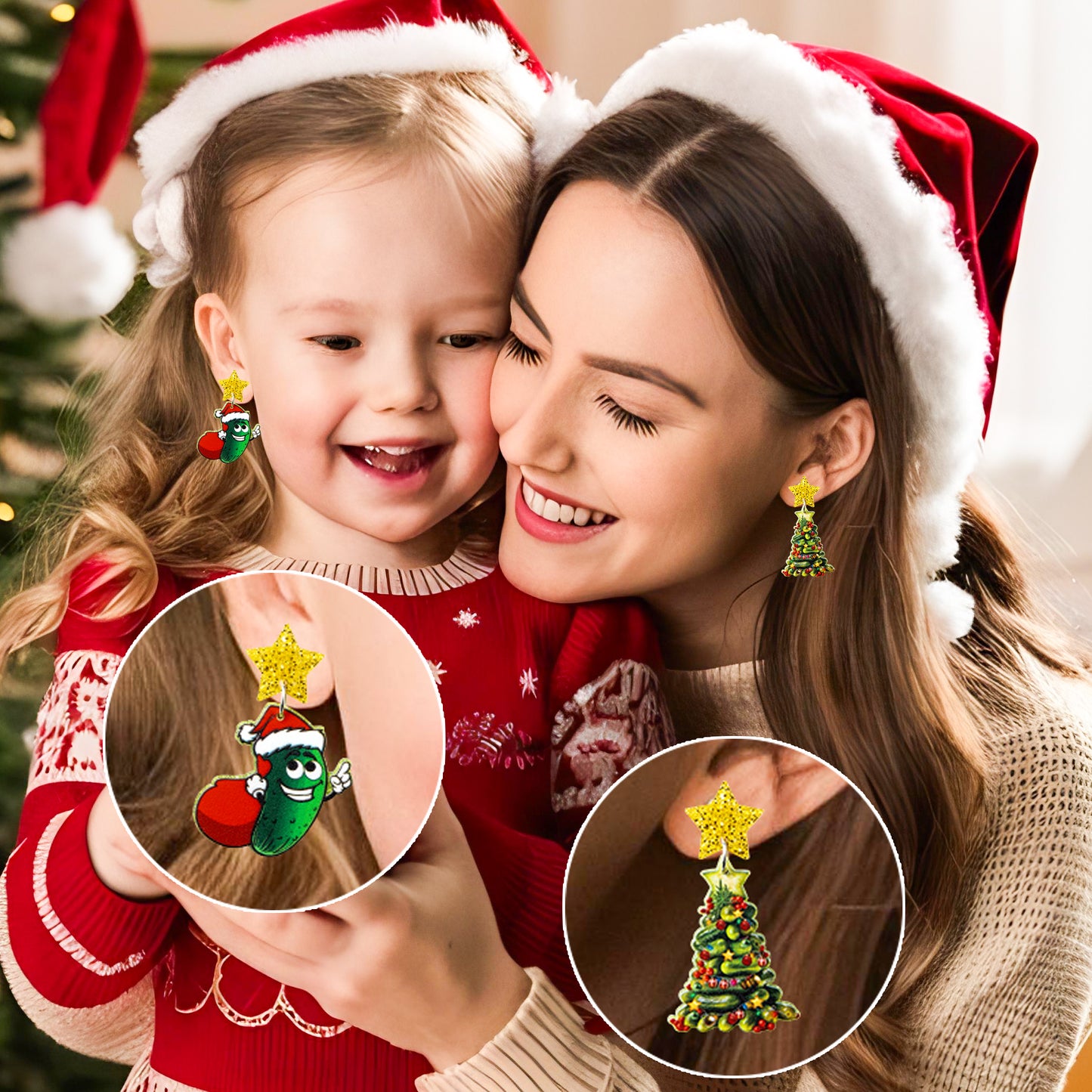 Y1tvei Christmas Earrings for Women - 9Pairs Just Dill with It Pickle Sparkly Glitter Drop Dangle Earring Funny Pickle Jar Cucumber Acrylic Earrings Cute Christmas Pickle Gifts for Women Pickle Lovers