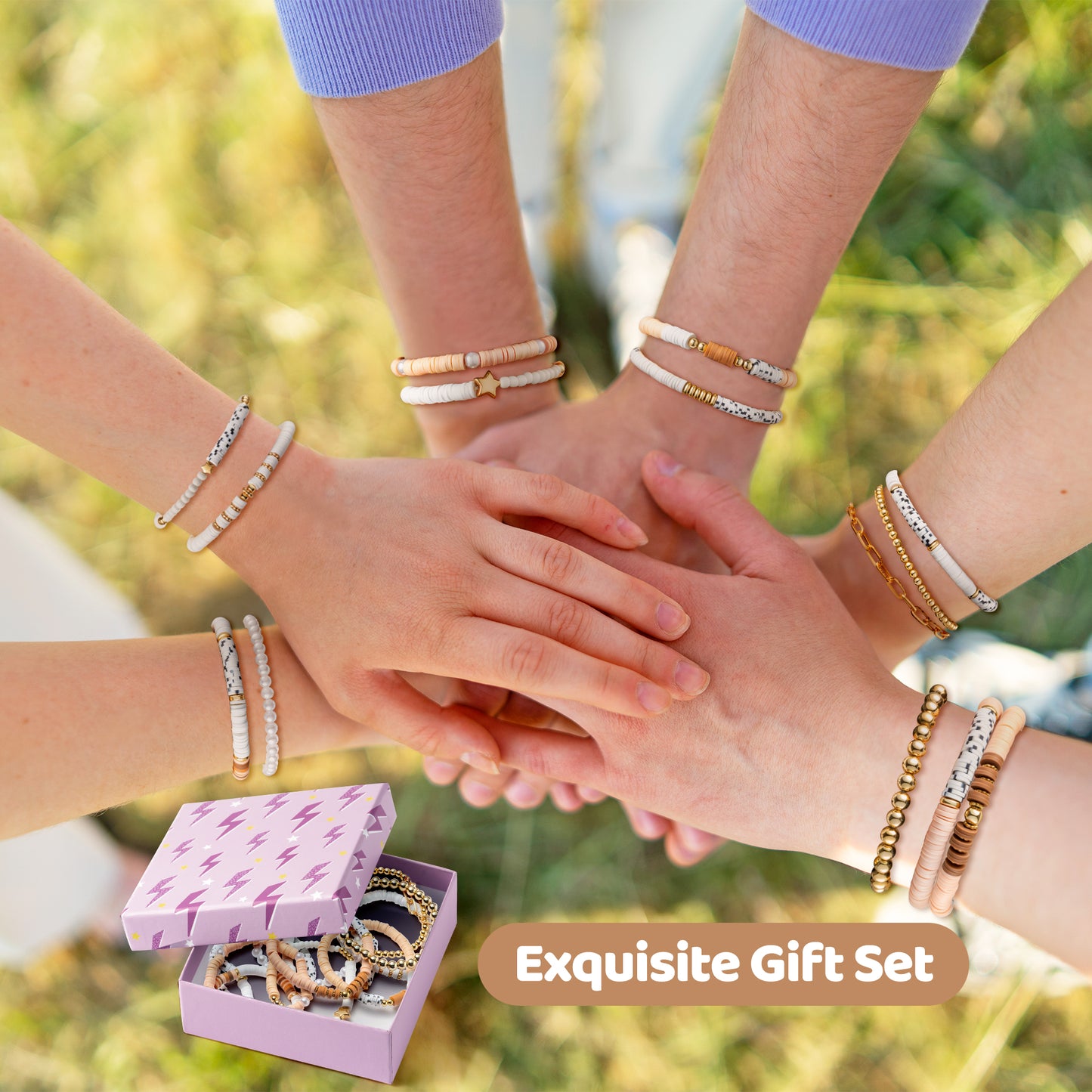 Y1tvei Heishi Surfer Bracelets Set - 14Pcs Brown White Clay Bead Bracelet Boho Stackable Pearl Beaded Layering Stretch Mix Bracelet Gold Plated Bead Summer Beach Jewelry Friendship Bracelet for Women