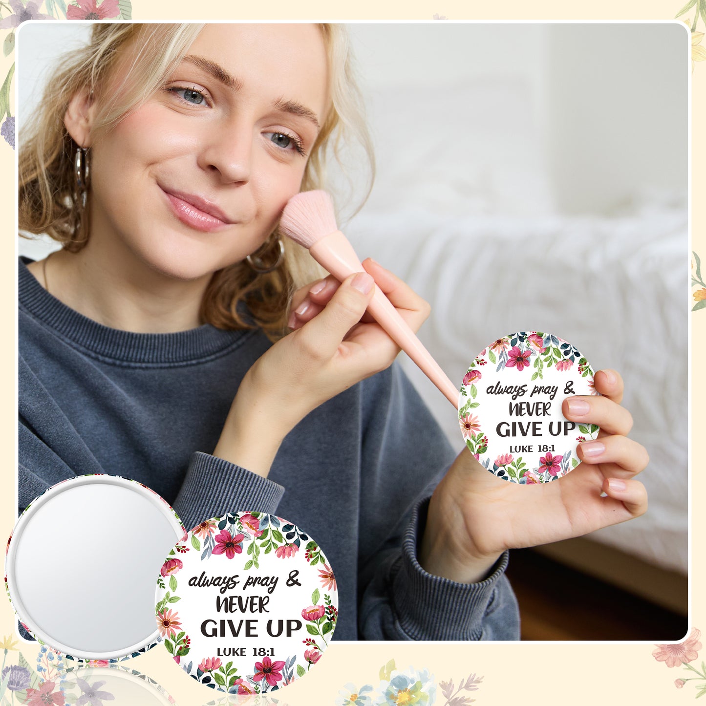 Y1tvei Bible Verse Compact Mirrors - 36Pcs Floral Bible Verse Mini Compact Mirrors Christian Gifts Bulk Inspirational Small Portable Round Pocket Makeup Mirror for Purse Church Party Favors for Women