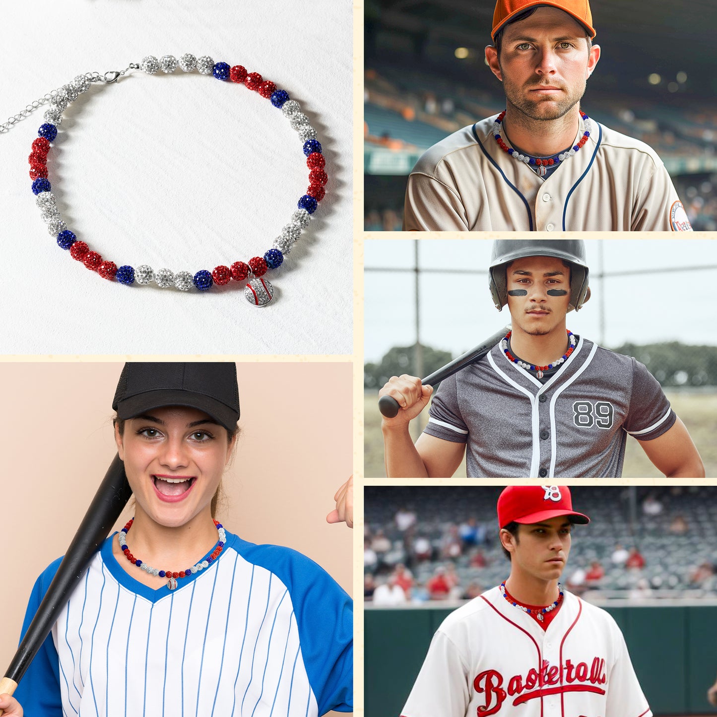 Y1tvei Baseball Necklaces for Boys - Bling Baseball Pendant Necklace Glitter Rhinestone Beads Chain Baseball Necklace Ice Collection Disco Ball Sports Necklace Gifts for Boys Men Baseball Lovers(Red)