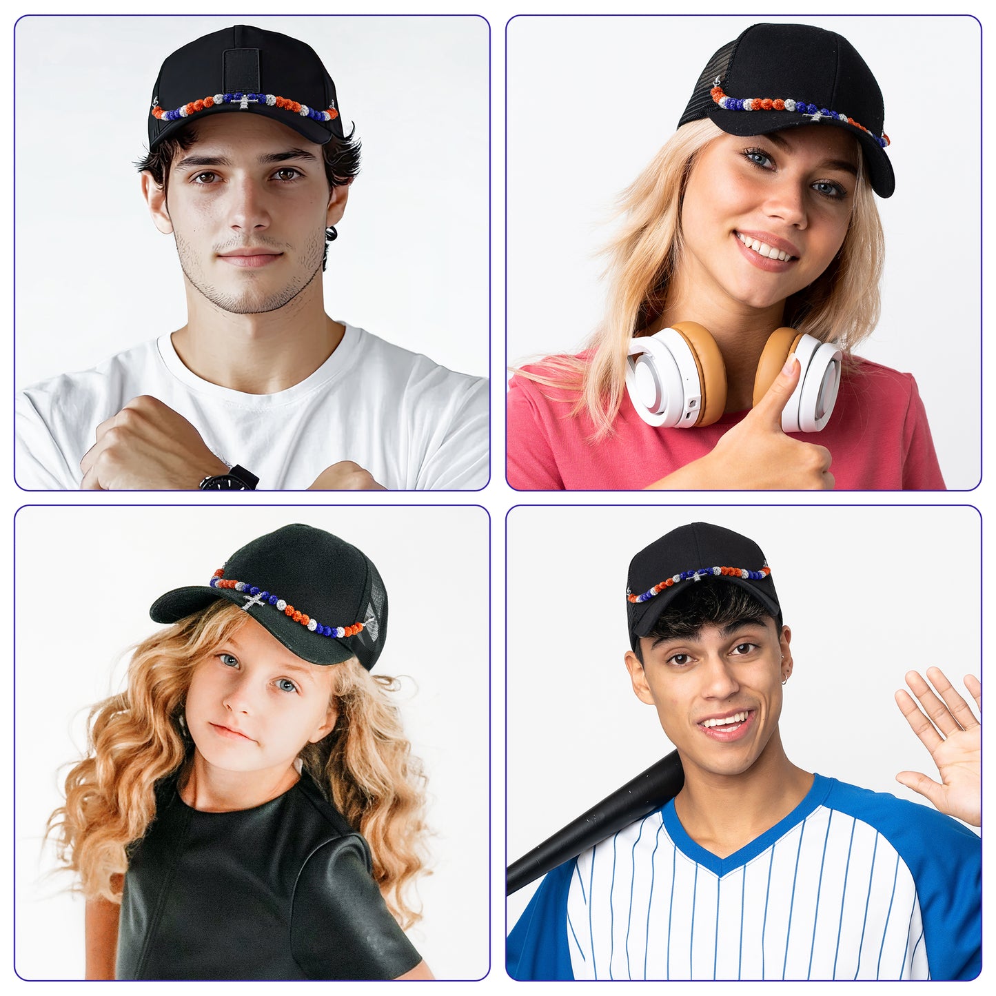 Y1tvei Baseball Trucker Hat Chain - Bling Baseball Clay RhinestoneBead Cross Trucker Hat Chains Bill Decoration, DIY Mesh Baseball Cap Jewelry Accessories Charms Gift for Women Men Baseball Lover