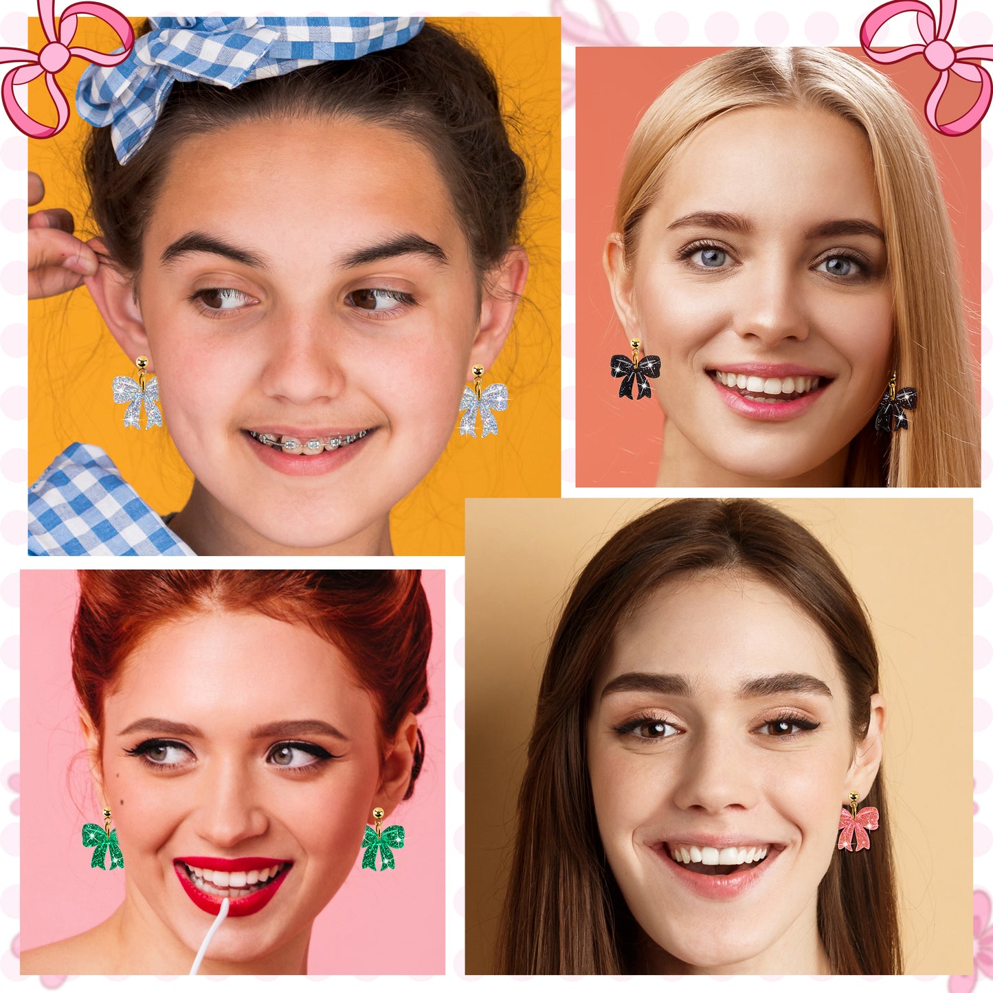 Y1tvei Bow Earrings for Women - 8Pairs Red Multicolor Bowknot Shaped Sparkly Glitter Stud Dangle Earring Elegant Ribbon Bowknot Earring Variety Pack Lightweight Trendy Stuff Cute Bow Gift for Girls
