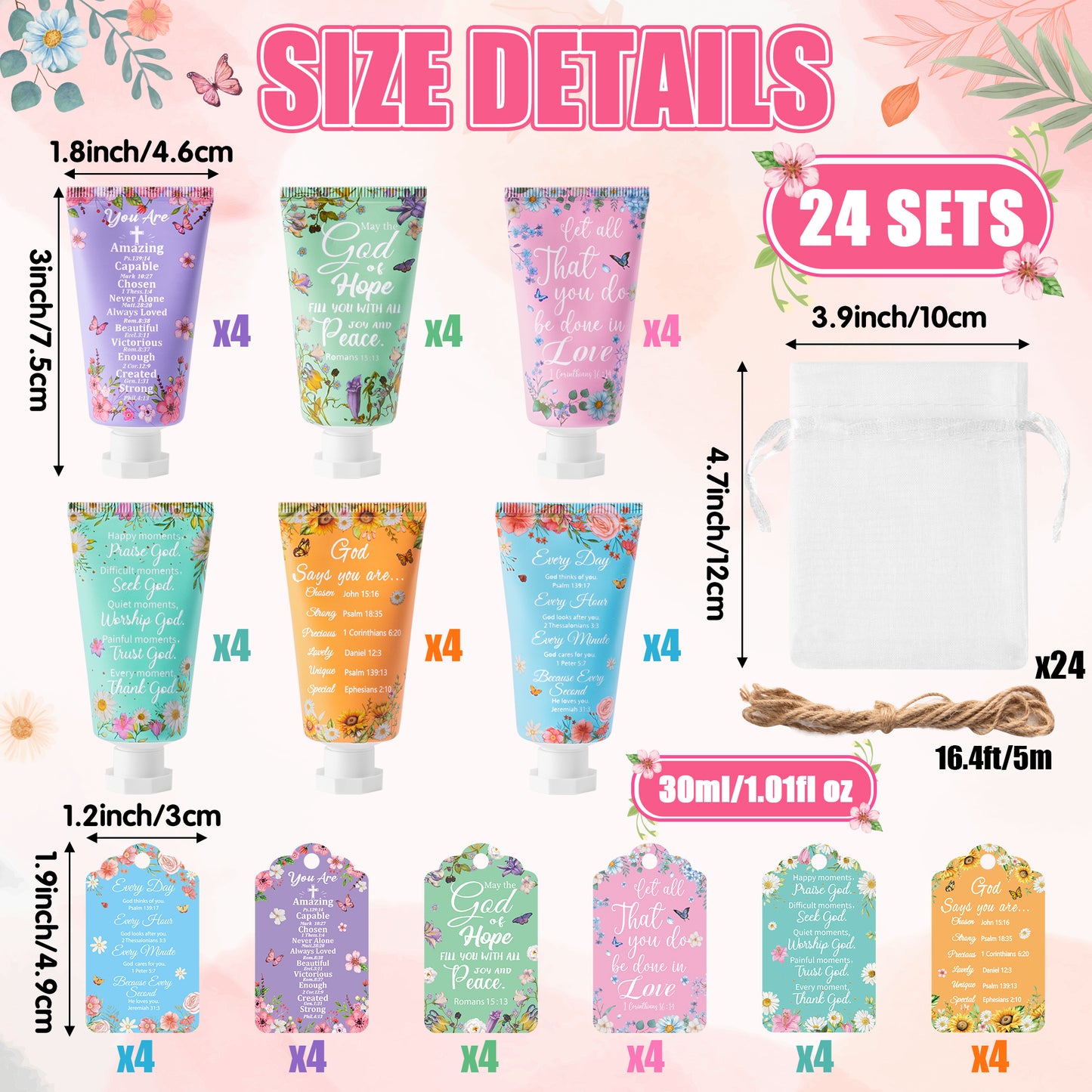 Y1tvei Christian Hand Cream Bulk Christmas Gifts for Women, 30ml Bible Verse Hand Lotion Scripture Travel Hand Lotion Gift Set for Mom Grandma Baby Shower Bridal Shower Favors ( 24Sets, Verse Style)