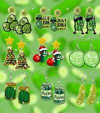 Y1tvei Christmas Earrings for Women - 9Pairs Just Dill with It Pickle Sparkly Glitter Drop Dangle Earring Funny Pickle Jar Cucumber Acrylic Earrings Cute Christmas Pickle Gifts for Women Pickle Lovers
