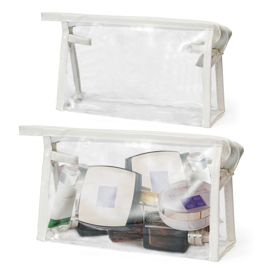 Y1tvei Clear Makeup Bag Set - 2Pcs Preppy Clear Cosmetic Travel Bag TSA Approved Large PVC Transparent Waterproof Plastic Sunscreen Pouch Beach Pool Summer Zipper Toiletry Organizer for Women(White)