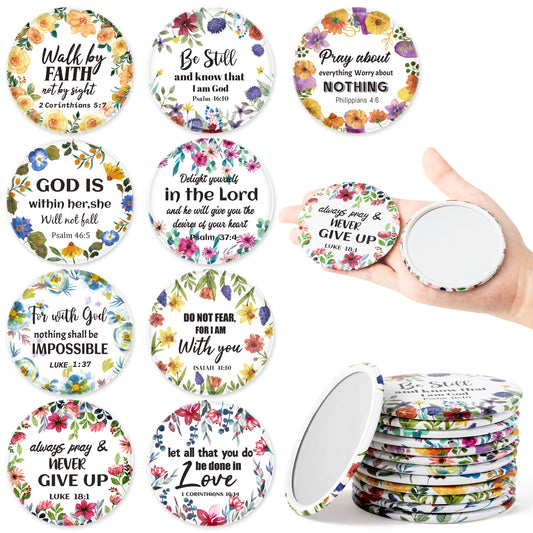 Y1tvei Bible Verse Compact Mirrors - 36Pcs Floral Bible Verse Mini Compact Mirrors Christian Gifts Bulk Inspirational Small Portable Round Pocket Makeup Mirror for Purse Church Party Favors for Women