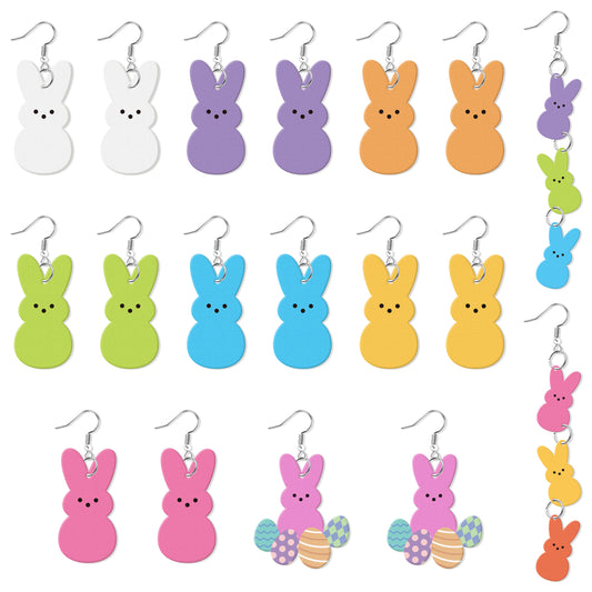 Y1tvei Easter Bunny Peeps Earrings - 9Pairs Blue Pink Yellow Bunny Peeps Candy Drop Dangle Wooden Earring Lightweight Cute Easter Rabbit Costume Spring Party Holiday Jewelry Gift for Kid Girls Women