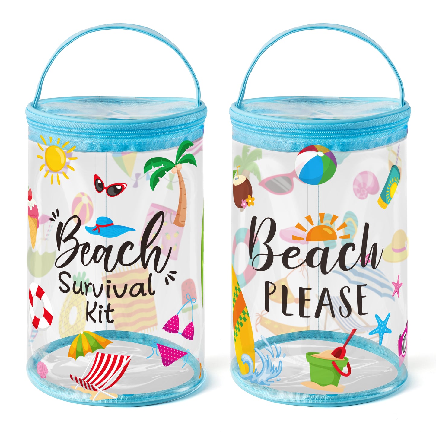 Y1tvei Beach Lotion Toiletry Bag - 2Pcs Beach Please Beach Survival Kit Cylinder Travel Makeup Bag with Handle Sunscreen Holder Pouch Clear PVC Plastic Waterproof Barrel Zipper Cosmetic Bag for Women