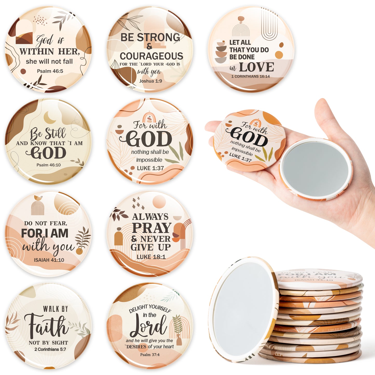 Y1tvei Bible Verse Compact Mirrors - 36Pcs Boho Christian Gifts Bulk Bible Verse Mini Compact Mirrors Inspirational Small Portable Round Pocket Makeup Mirror for Purse Church Party Favors for Women