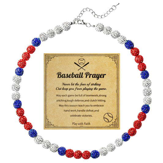 Y1tvei Baseball Necklaces for Boys - Bling Baseball Necklace Ice Collection Glitter Clay Rhinestone Beads Chain Baseball Necklace Disco Ball Sports Necklace Gifts for Boys Men Baseball Lovers(Red)